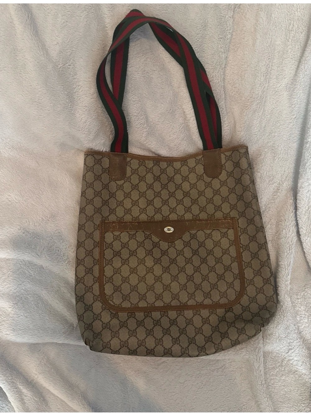 Gucci Monogram Canvas Tote with Green-Red Web Straps